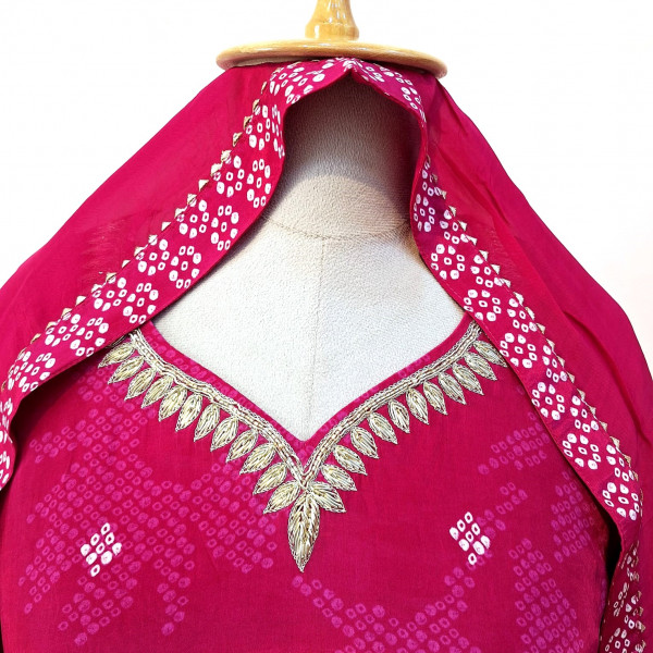 RANI PINK BHANDHEJ SUIT PANT AND DUPATTA SET