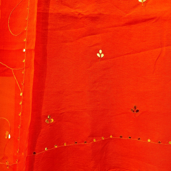 ORANGE DOLA SILK HANDWORK UNSTITCHED SUIT PANT AND DUPATTA SET