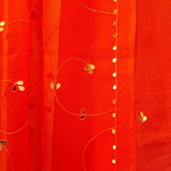 ORANGE DOLA SILK HANDWORK UNSTITCHED SUIT PANT AND DUPATTA SET