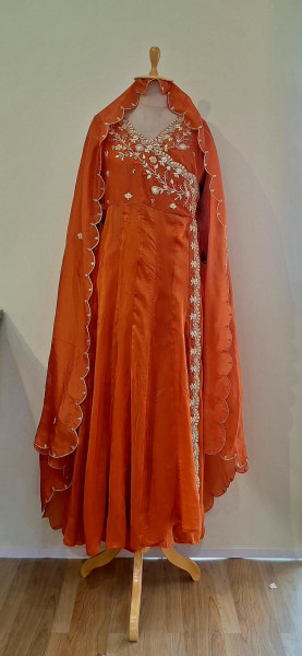 ORANGE HEAVY HANDWORK ANGRAKHA WITH PANT AND DUPPTTA SET