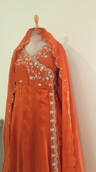 ORANGE HEAVY HANDWORK ANGRAKHA WITH PANT AND DUPPTTA SET