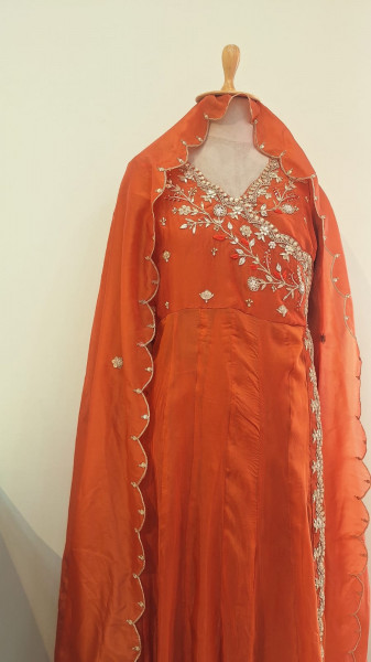 ORANGE HEAVY HANDWORK ANGRAKHA WITH PANT AND DUPPTTA SET