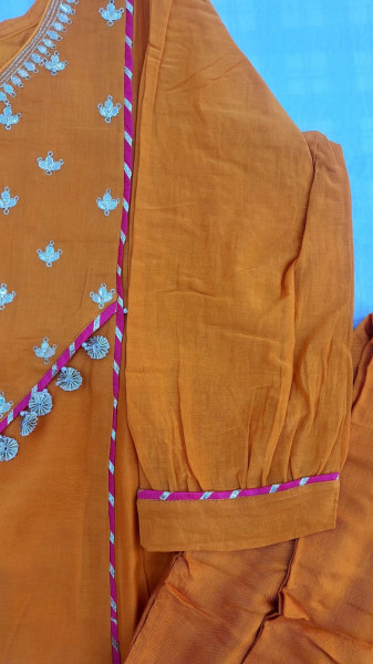 ORANGE MULCHANDERI HANDWORK SUIT SET