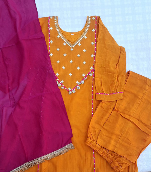 ORANGE MULCHANDERI HANDWORK SUIT SET