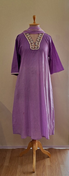 LAVENDAR  LUREX KURTI PANTS WITH DUPPTTA  SET
