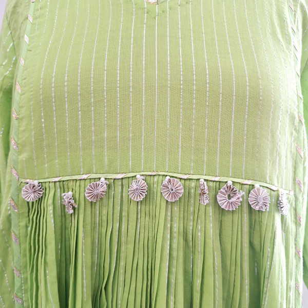 LIRIL GREEN LUREX KURTI PANT AND DUPPTTA SET