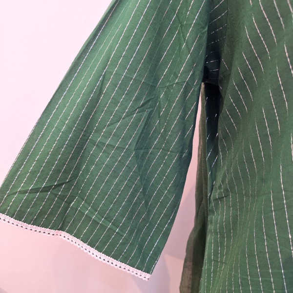 BOTTLE GREEN LUREX KURTI PANT WITH DUPPTTA SET
