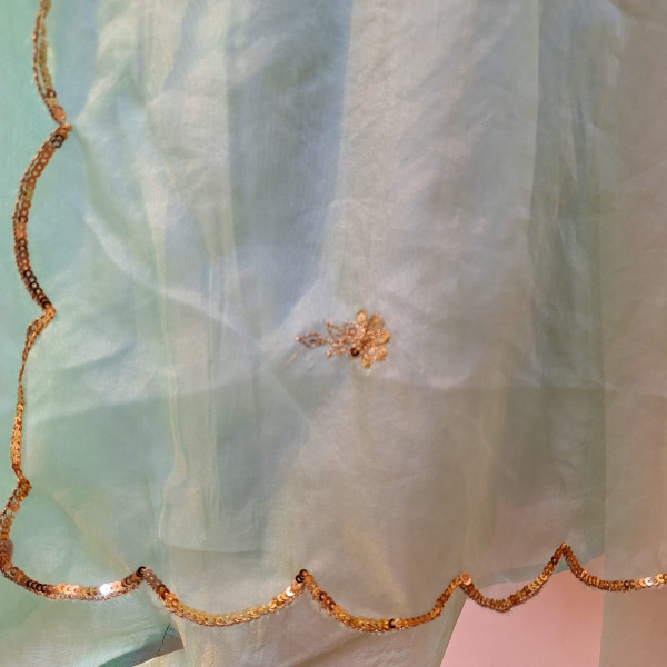 AQUA BLUE HANDWORK KURTI WITH PANT AND DUPPTTA SET