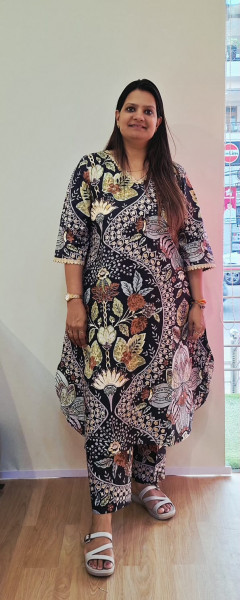 BLACK COTTON KURTI PANT SET