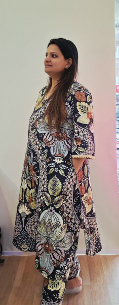 BLACK COTTON KURTI PANT SET