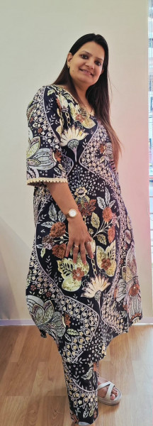 BLACK COTTON KURTI PANT SET