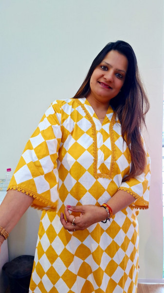 YELLOW WHITE COTTON KURTI PANT SET