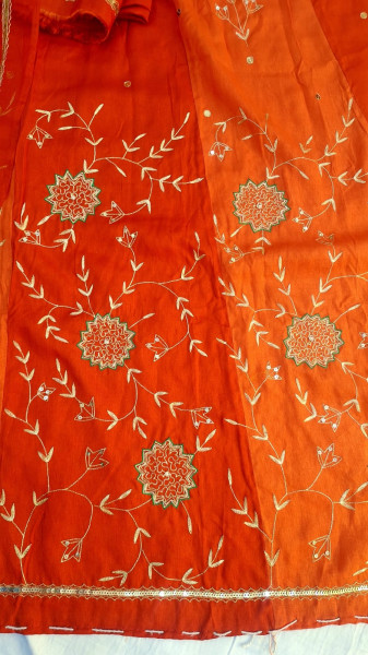 ORANGE UNSTITCHED HANDWORK LEHNGA SET