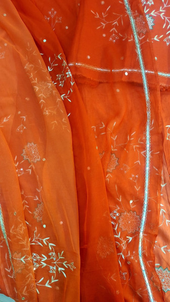 ORANGE UNSTITCHED HANDWORK LEHNGA SET