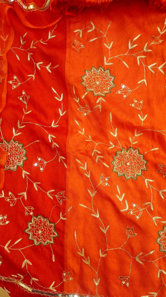 ORANGE UNSTITCHED HANDWORK LEHNGA SET