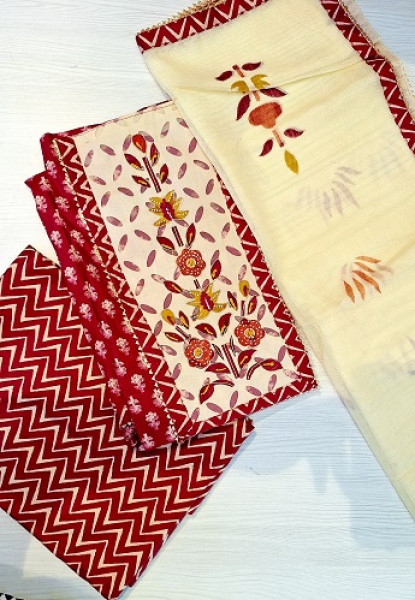 WINE COTTON HANDWORK SUIT SET