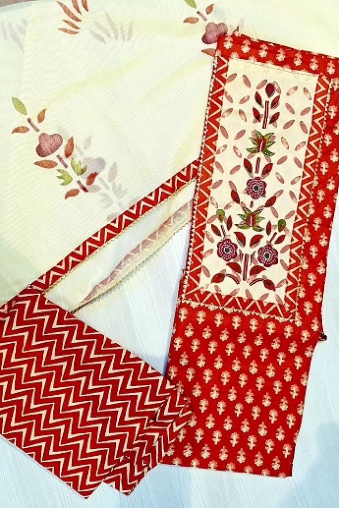 Image of RUST ORANGE COTTON HANDWORK SUIT SET