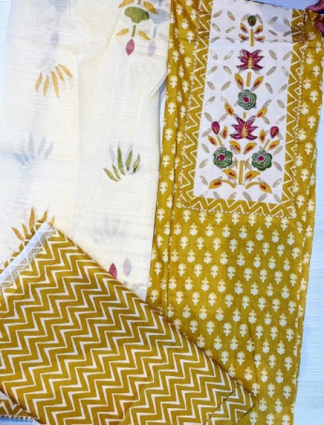 OLIVE GREEN COTTON HANDWORK SUIT SET