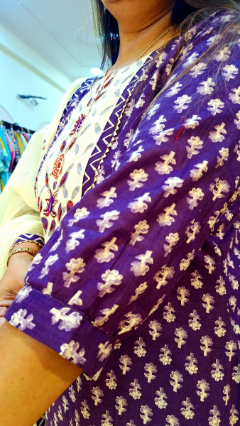 PURPLE PRINTED HANDWORK SUIT SET