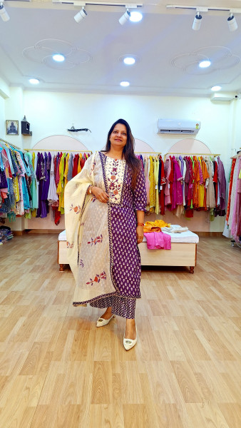 PURPLE PRINTED HANDWORK SUIT SET