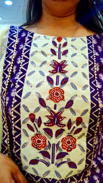 PURPLE PRINTED HANDWORK SUIT SET