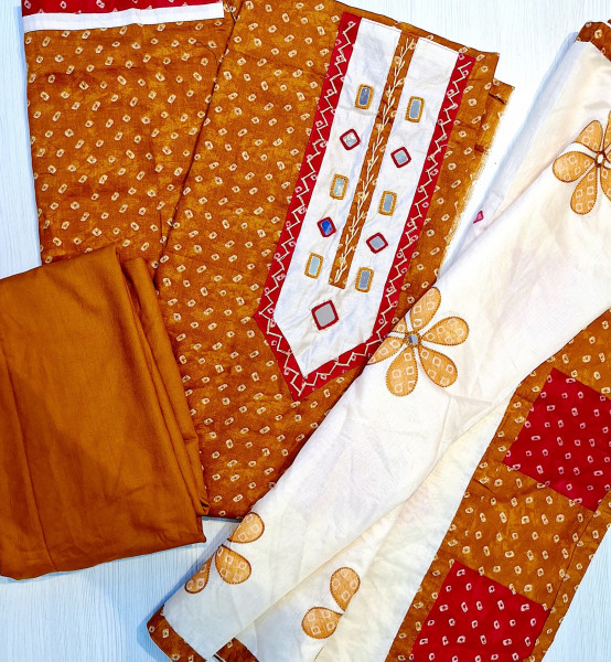 MUSTARD YELLOW COTTON BHANDEJ MIRROR HANDWORK SET