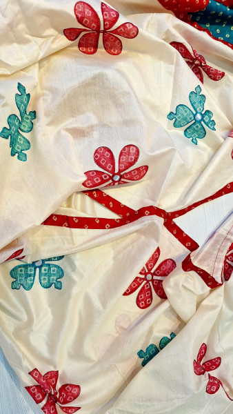 REḌ COTTON BHANDEJ MIRROR HANDWORK  SUIT SET