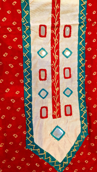 REḌ COTTON BHANDEJ MIRROR HANDWORK  SUIT SET