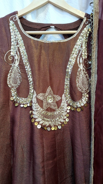 BROWN TISSUE HANDWORK ANARKALI SET