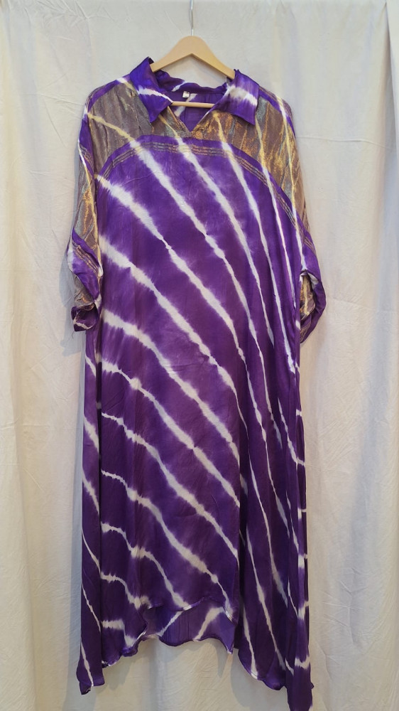 Image of PURPLE GAJJI LEHRIYA KAFTAN SET