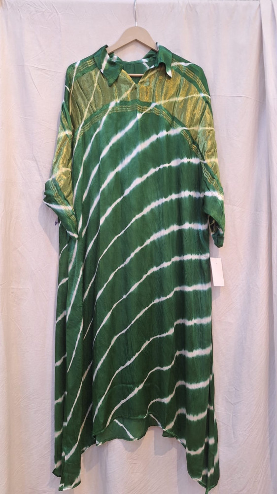 Image of BOTTLE GREEN GAJJI LEHRIYA KAFTAN SET