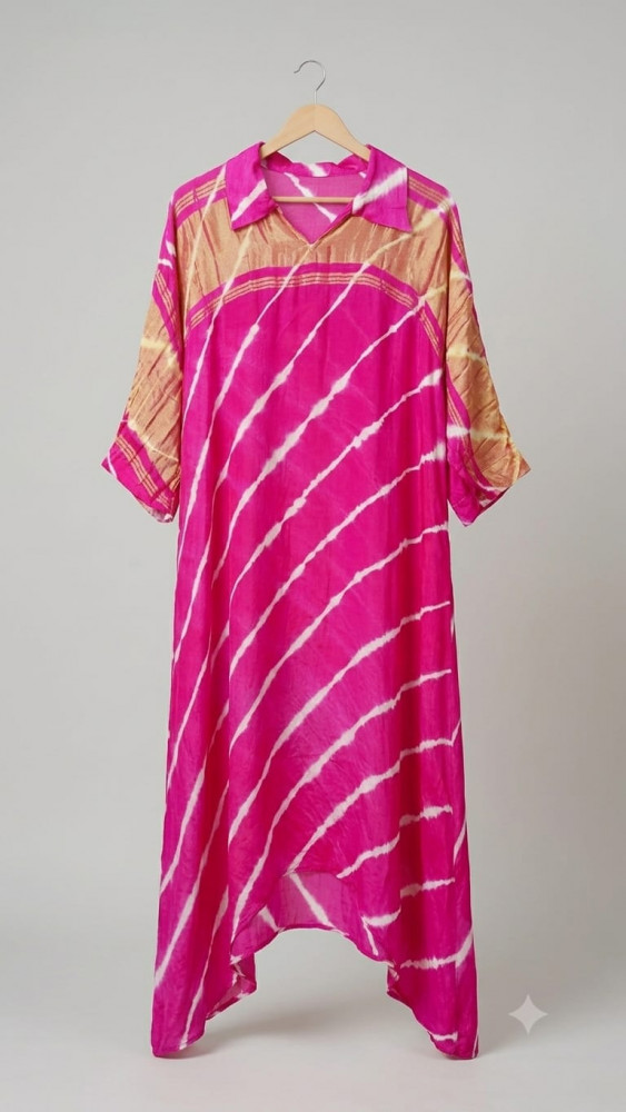 Image of PINK GAJJI LEHRIYA KAFTAN SET