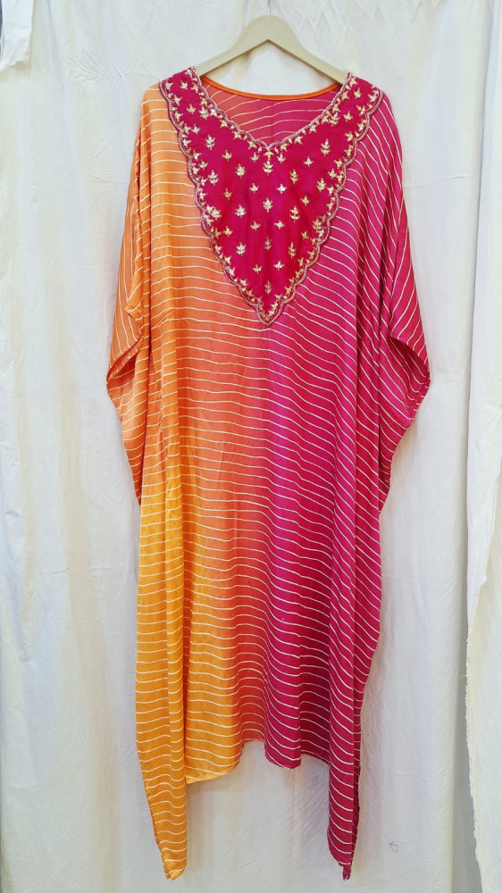 Image of SHADED GAJJI LEHRIYA HANDWORK KAFTAN SET