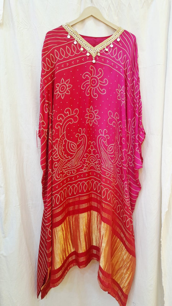 Image of RED BHANDEJ GAJJI KAFTAN SET