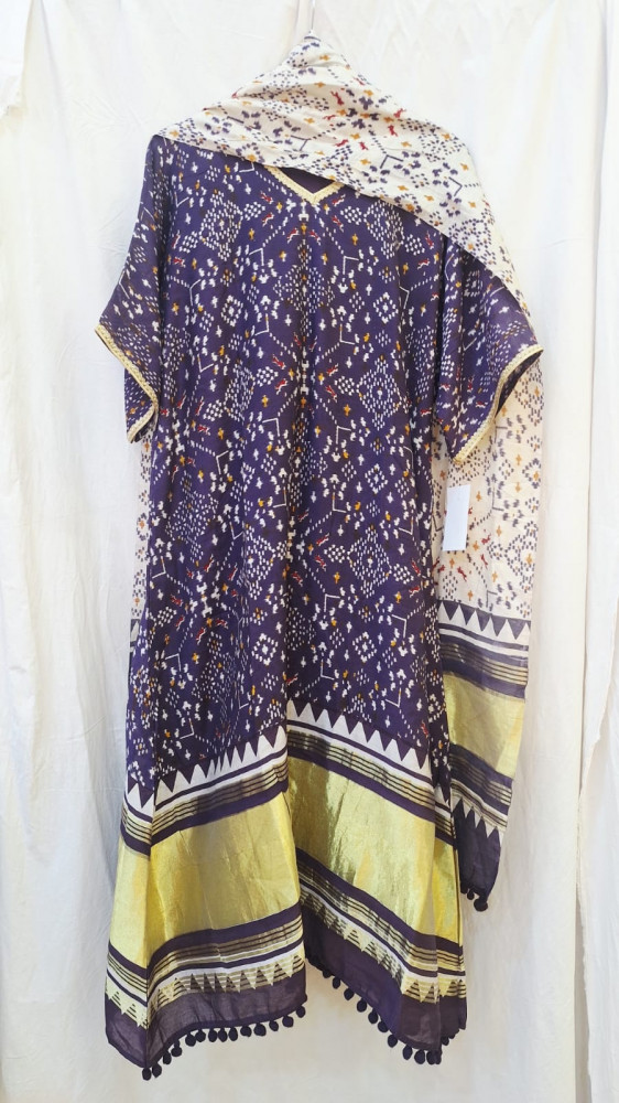 Image of BLUEISH PURPLE KURTI PANT WITH DUPPTTA SET