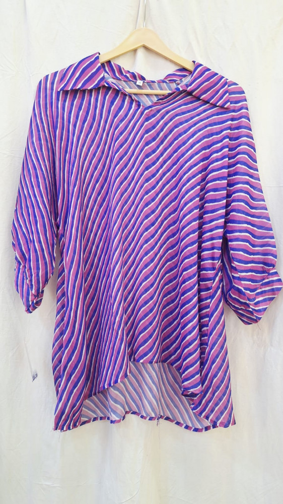 Image of BLUE PURPLE LEHRIYA CHINON SHIRT