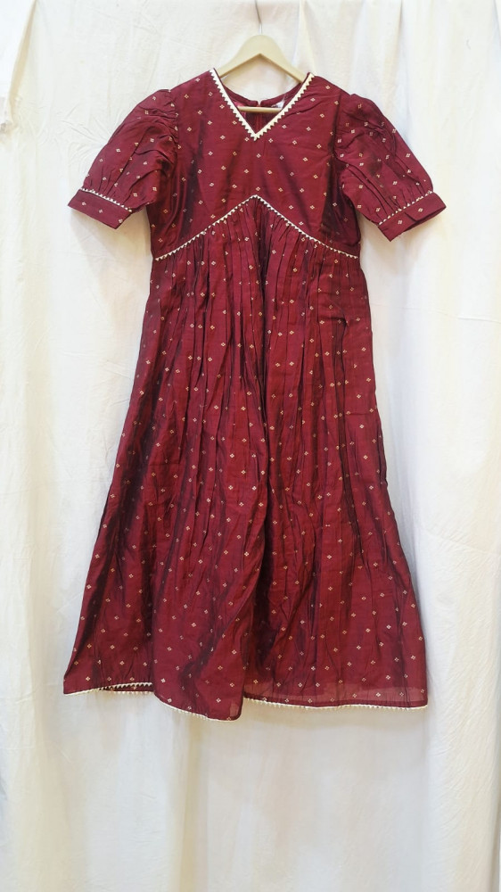 Image of CHANDERI MAROON FROCK SET