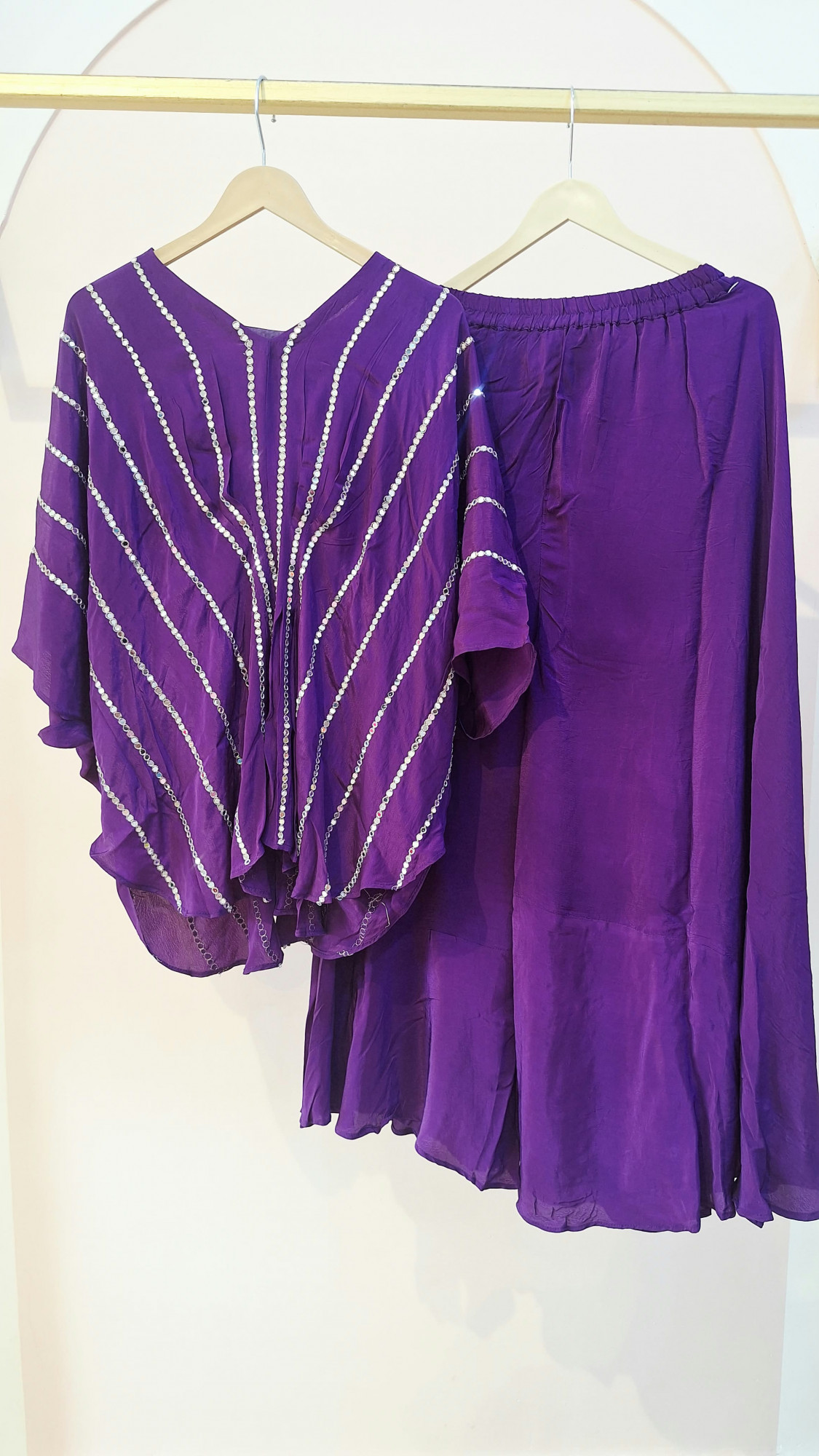 PURPLE WESTERN HANDWORK TOP WITH PLAZO SET