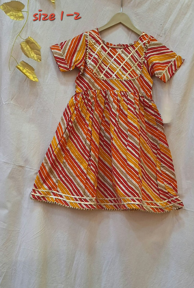 Image of RED YELLOW LEHRIYA COTTON FROCK