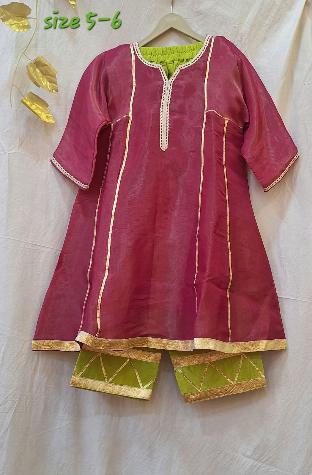 RANI AND GREEN TISSUE TOP WITH FARSHI PANT WITH DUPPTTA SET