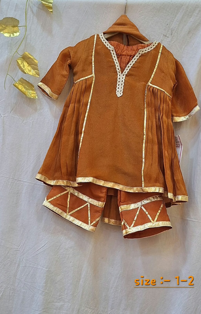 Image of RUST ORANGE TOP PHARSHI PANT WITH DUPPTTA SET