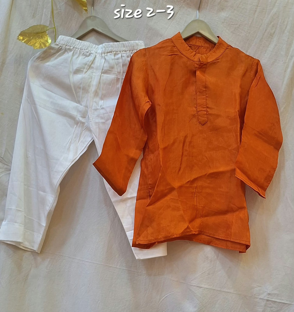Image of ORANGE KURTA WITH WHITE PANTS SET