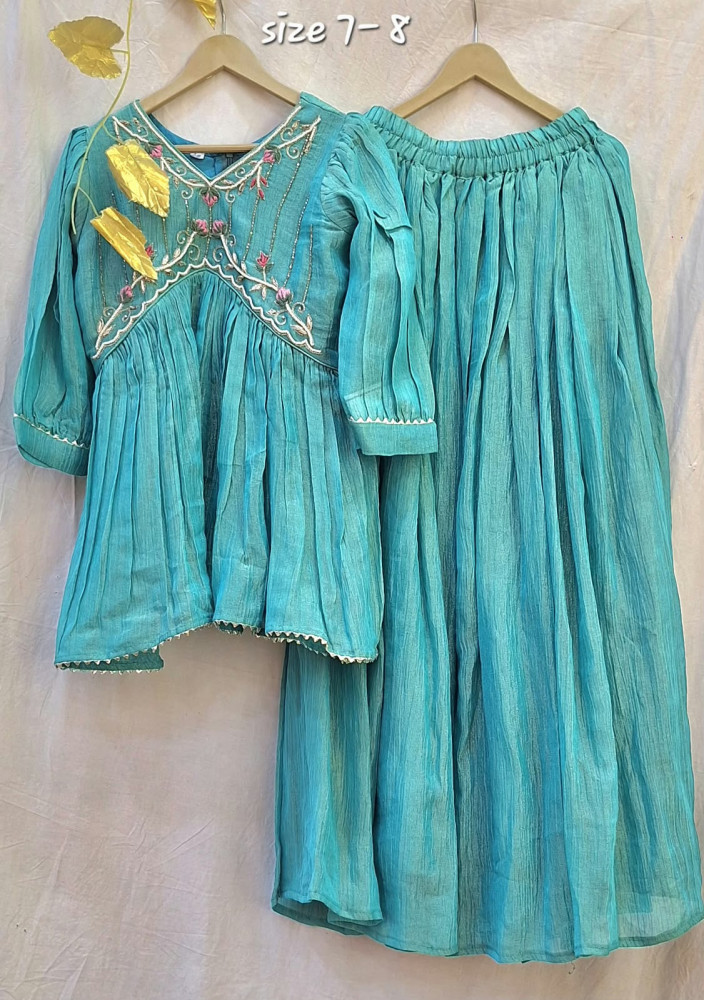Image of BLUE PEPLUM SHARARA WITH DUPPTTA SET