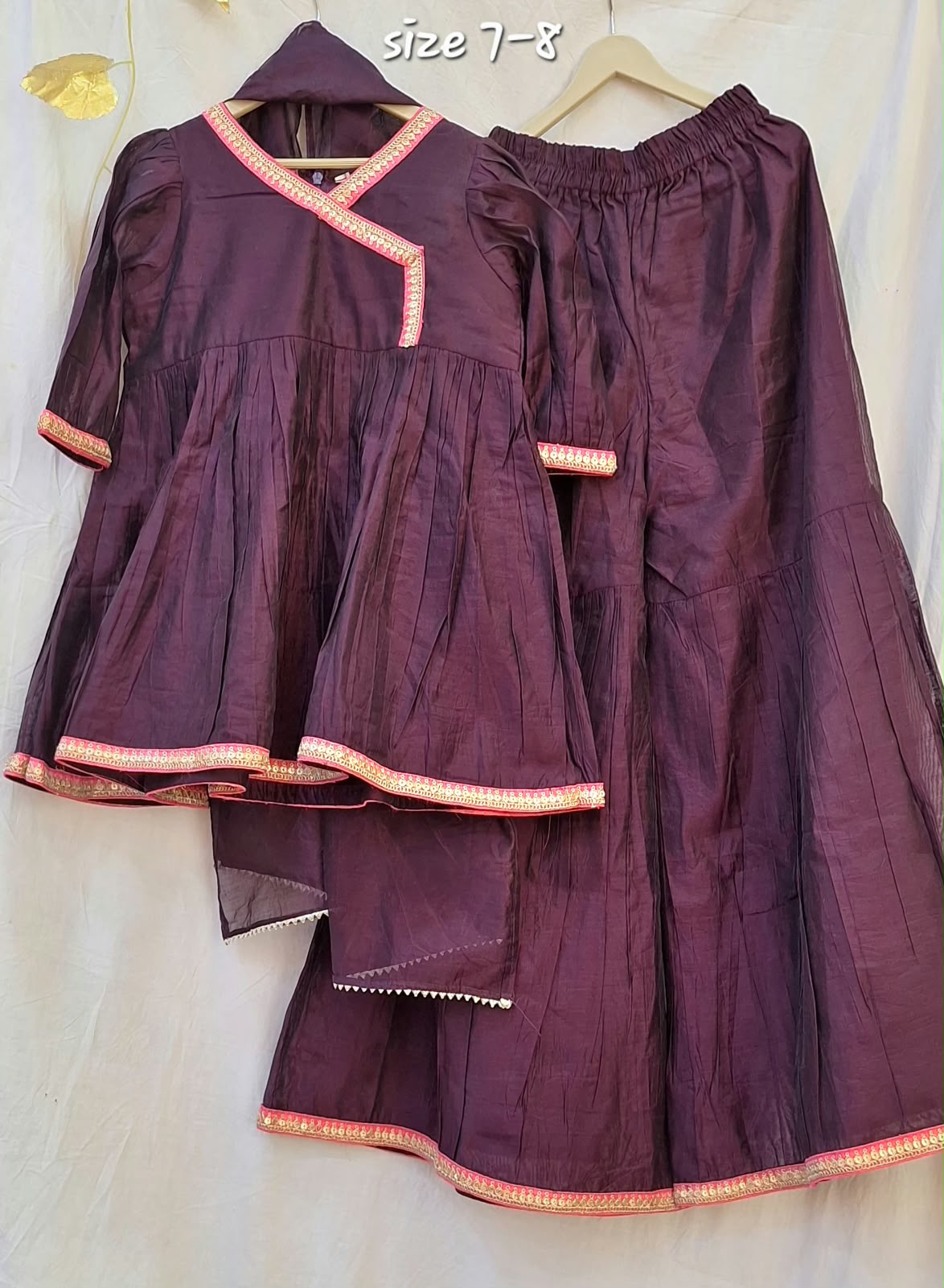 WINE CHANDERI PEPLUM SHARARA DUPPTTA SET