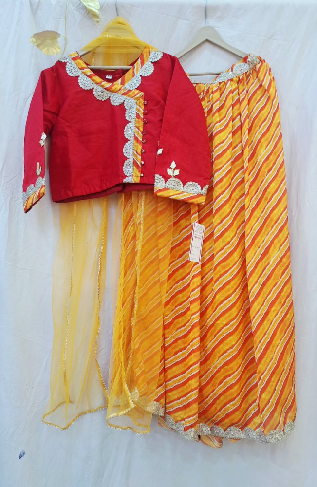 Image of RED HANDWORK TOP WITH SKIRT DUPPTTA SET