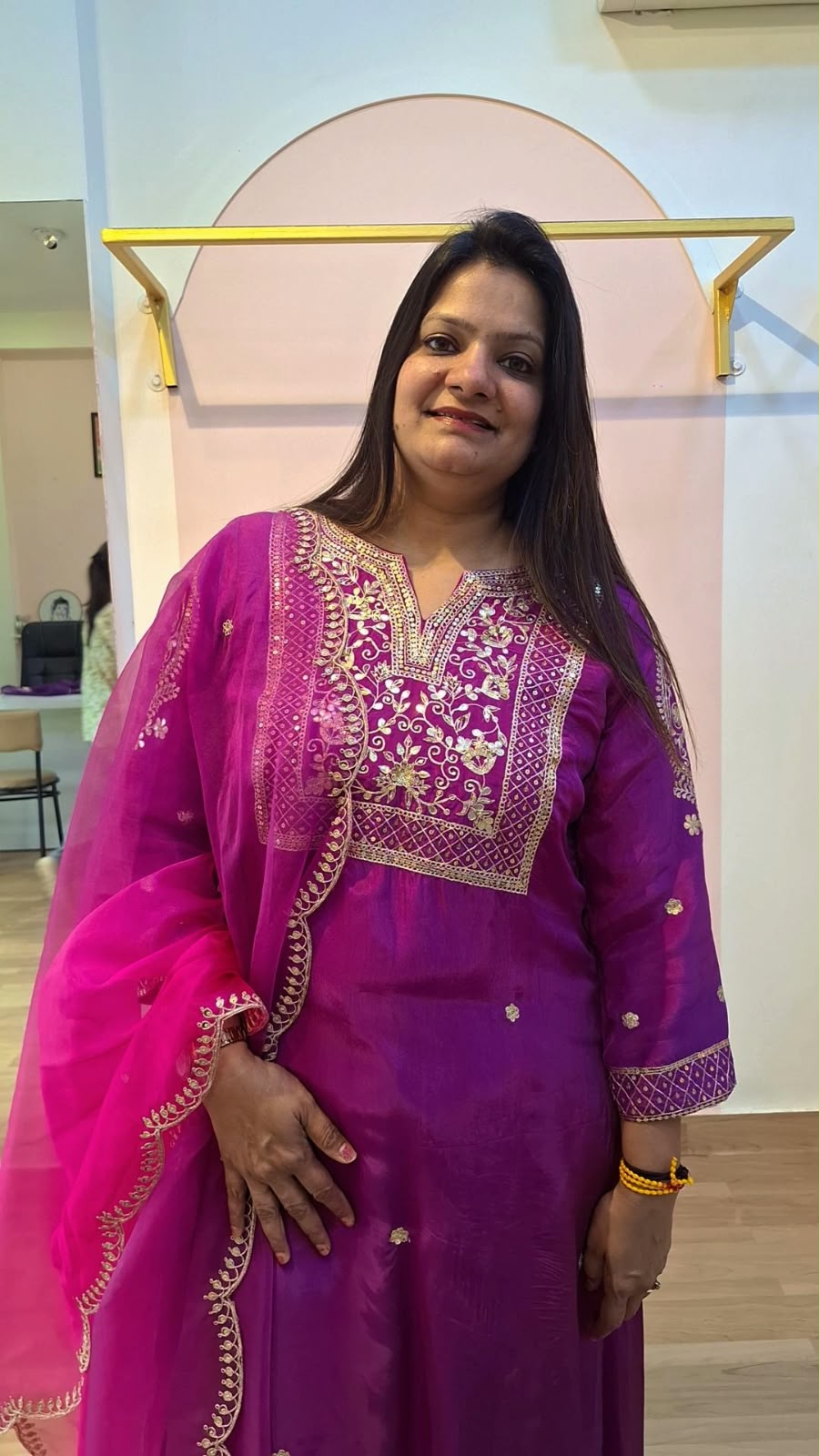 PURPLE HANDWORK KURTI WITH FLAYED PLAZO AND DUPPTTA SET