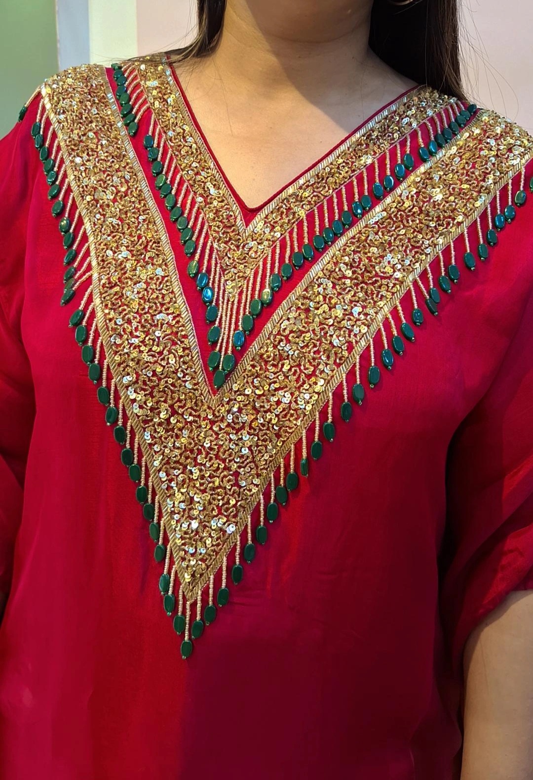 MAROON KAFTAN HANDWORK WITH PLAZO SET