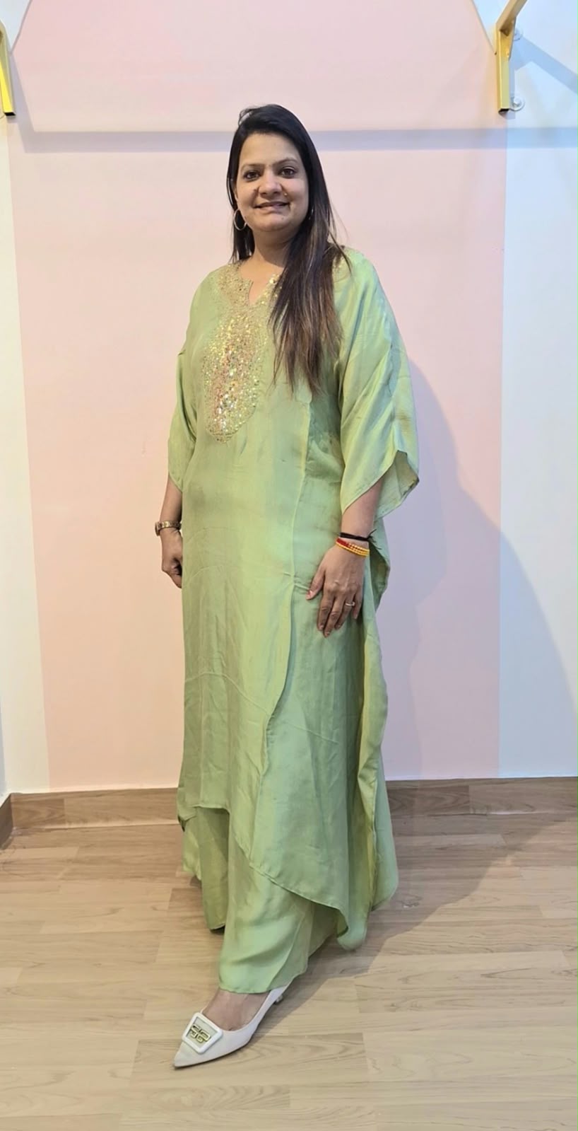SAGE GREEN HANDWORK KAFTAN SET
