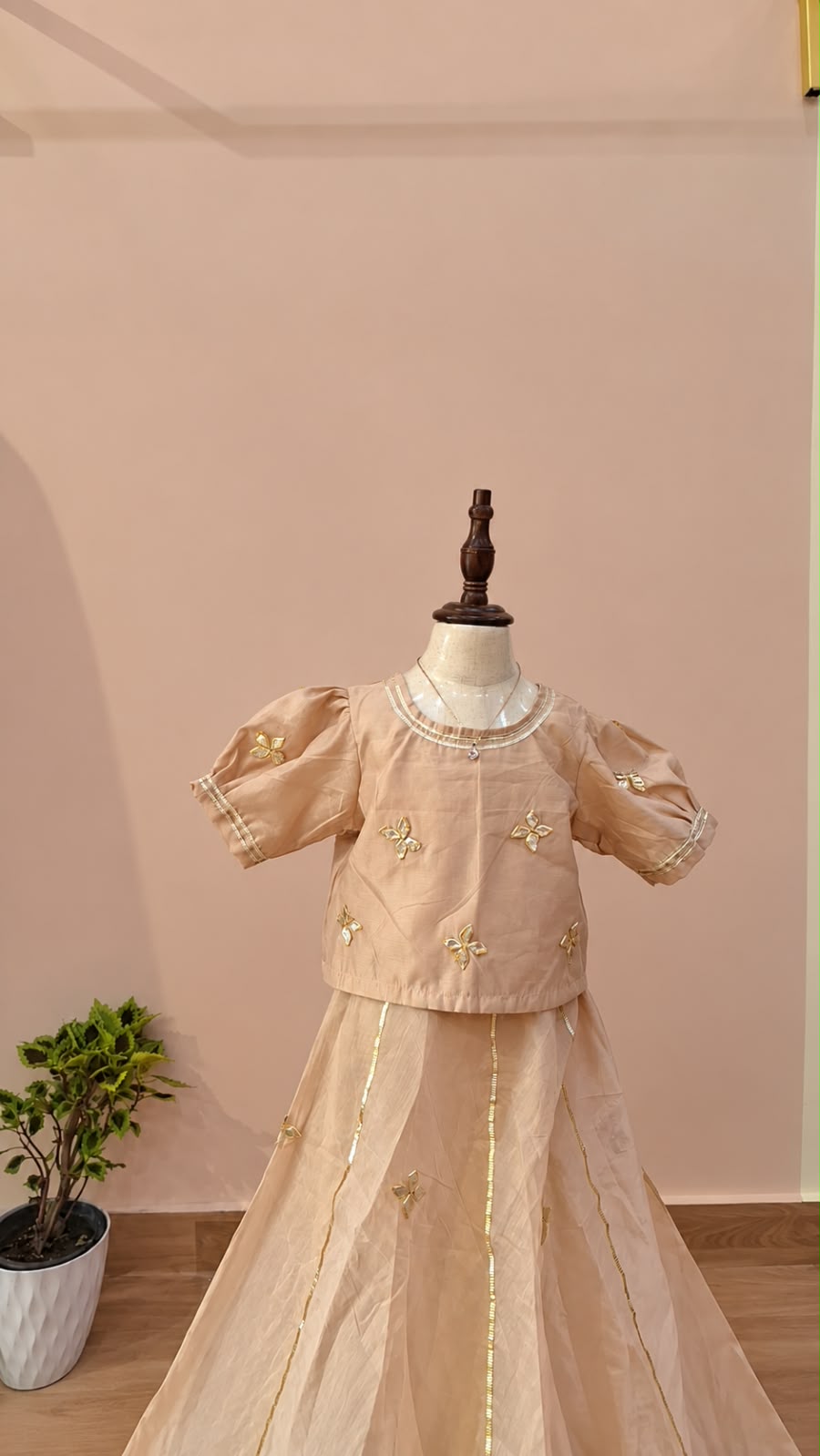 PEACH CHANDERI TOP SKIRT AND DUPPTTA SET