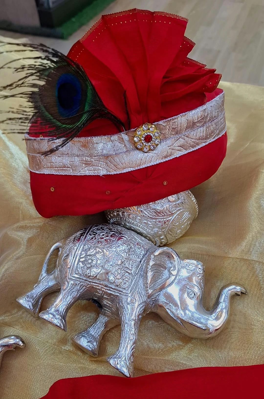 RED KURTA PAJMA WITH JACKET AND TURBAN SET